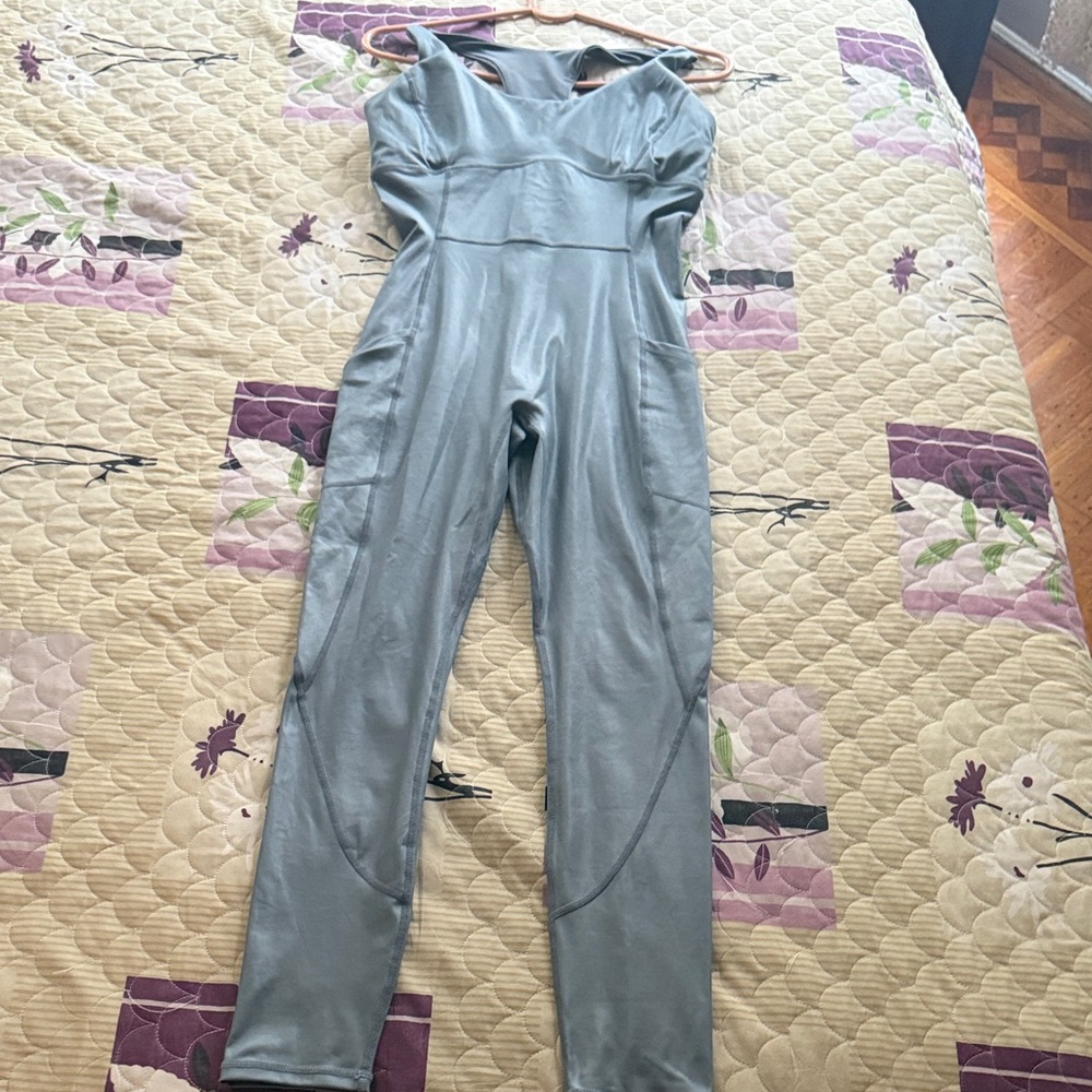 Fabletics Sleek Silver Athletic Jumpsuit - image 1